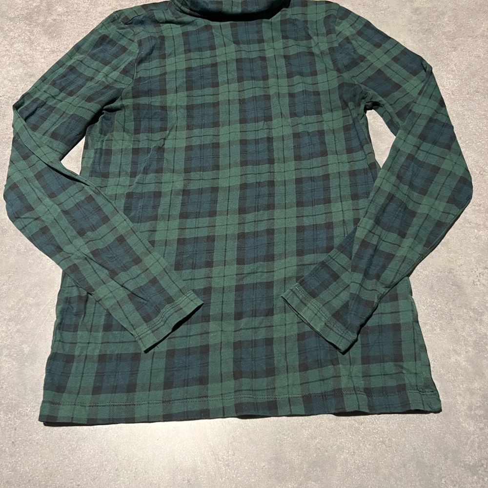 J Crew Turtleneck Womens Small Black Watch Tartan green Plaid